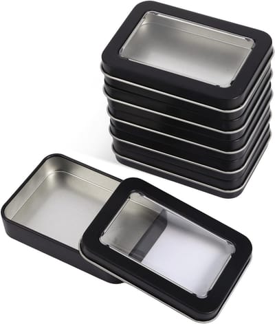 Rectangulaire Opbergdoos met Dekkende Deksel - 6 Stuks Metaal Blik met Transparante Raam voor Organisatie en Opslag