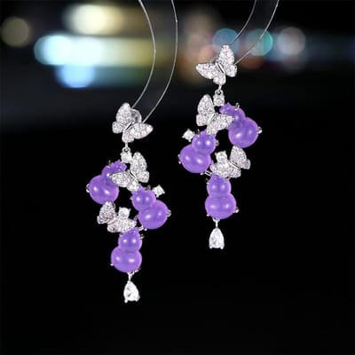 Nieuwe vintage oorbellen in Chinese stijl, met kalebas- en vlindermotief, luxe, bezet met micro-zirkonia stenen, modieuze oorhangers geïnspireerd op de Chinese stijl white