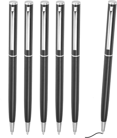 Zwarte Slimme Metalen Balpen Set van 6 Stuks, 1mm Medium Punt, Ideaal voor Kantoor, Bruiloft en Notities