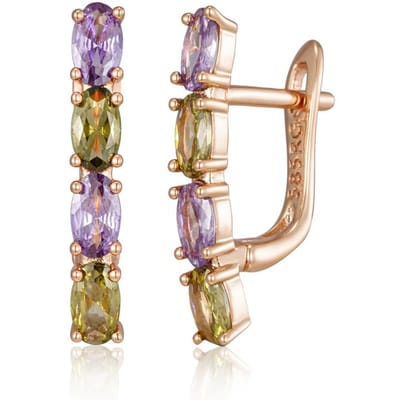 Kienl Boucle d'oreille pendante en zircon naturel violet vert mélangé pour femmes Design de luxe Couleur or rose Meilleur cadeau Bijoux vintage beige