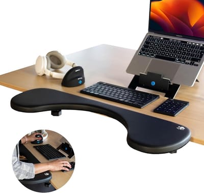 Armsteun Bureau - Polssteun Verlengstuk - Comfortabel Werken - Klembare Montage - 66 x 21 cm - Zwart