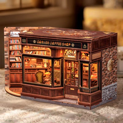 Corner Cafe - DIY Bouwpakket - 3D Houten Miniatuurmodel - Modelmontage - Bouwspeelgoed - Handgemaakt Miniatuurhuis - Miniatuurhuis - Kan gebruikt worden als speelgoed of cadeau