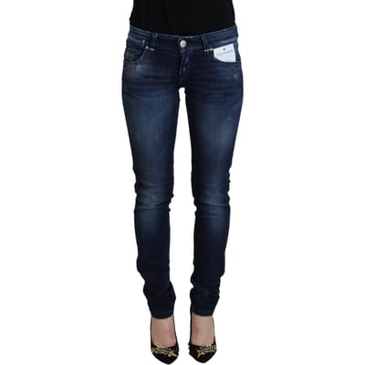Acht Blauwe Katoenen Lage Taille Slim Fit Dames Casual Denim Damesjeans