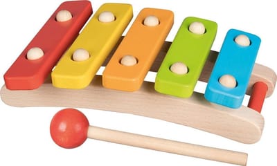 Houten Xylofoon - Muziek Speelgoed - Vroege Muziek - Vijf Melodieën - 22 cm Lengte - Gekleurde Platen