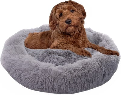 Paco Home Hondenbed Kattenbed Fluffy Hondenkussen Hondenbank Hondendeken Hondenmand Diameter 80 cm Licht grijs