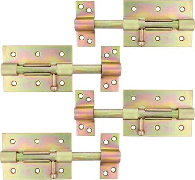 AMIG schuifslot/plaatgrendel - 4x - staal - 10cm - messing - incl schroeven - deur - raam - geschikt voor hangslot (niet inbegrepen)
