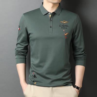 Heren Nieuwe Lente en Herfst Middelbare Leeftijd Revers Knappe Top T-shirt Geborduurd Poloshirt Lange Mouw Mode XXXXL gray