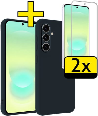 Hoesje - Met 2x Screenprotector - Geschikt voor Samsung Galaxy A37 - Sterk & Shockproof - Back Cover - Siliconen Case - Telefoon Hoes - Telefoonhoesjes - Donkerblauw