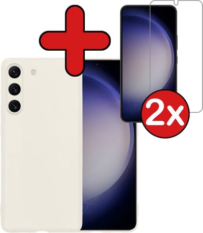 Hoesje - Met 2x Screenprotector - Geschikt voor Samsung Galaxy S23 - Sterk & Shockproof - Telefoon Hoes - Back Cover - Siliconen Case - Telefoonhoes - Wit