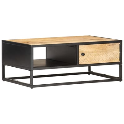 vidaXL - Salontafel - met - bewerkte - deur - 90x55x36 - cm - ruw - mangohout
