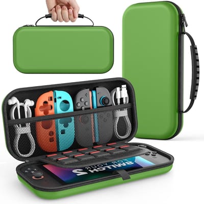 Draagbare en Beschermende Hard Shell Reis Etui voor Nintendo Switch 2 met Ruimte voor 10 Cartridges en Accessoires, Groen
