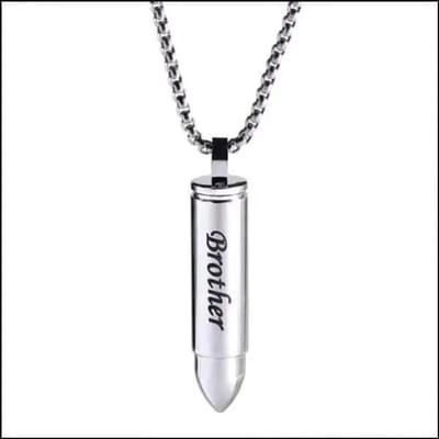Aramat Jewels | Gedenkhangers | Stalen Kogel Ashanger met Tekst – Zilver & Zwart 5x1cm Gedenksieraad | Zilverkleurig/Brother-5x1cm | |15mm | Staal | Volwassenen | Verkleurd niet