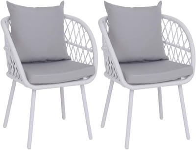 Set van 2 tuinstoelen MCW-Q38, tuinstoel met armleuningen, aluminium vlechtwerk Rope ~ frame lichtgrijs, bekleding lichtgrijs
