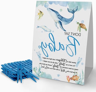Wasknijper Spelbord - Babyshower Spel - Babyshower Decoratie - Oceaan Thema Ontwerp - 1 Bord 50 Knijpers - Blauw