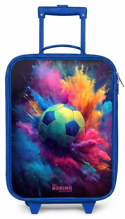 NoBoringSuitcases.com® - Kinderkoffer blauw - Kindertrolley jongen - Neon - Bal - Kleurrijk - Koffer kind lichtgewicht - Reiskoffer trolley voor kinderen - Koffertje met lichtgevende wieltjes - Rolkoffer