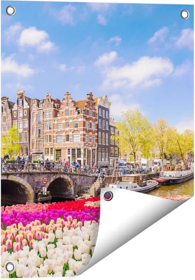Gards Tuinposter Amsterdamse Huisjes aan de Grachten - 40x50 cm - Tuindoek - Tuindecoratie - Wanddecoratie buiten - Tuinschilderij