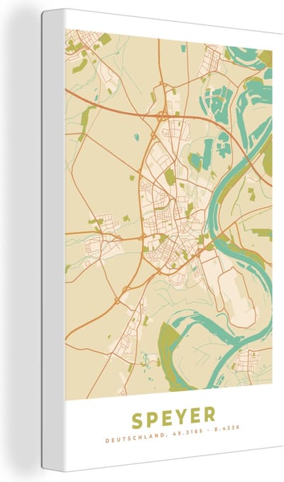 Canvas Schilderij Vintage - Speyer - Stadskaart - Kaart - Plattegrond - 20x30 cm - Wanddecoratie