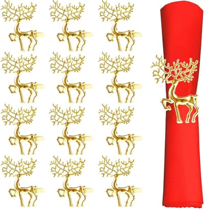Servettenringen 12 stuks - Goudkleurige metalen elanden - Tafeldecoratie - Perfect voor kerstfeesten - ShopVlot