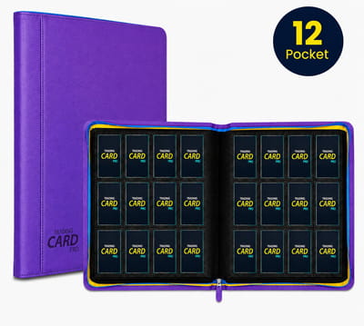 TradingCardPro® Deluxe 12-Pocket Verzamelmap – Met Ritssluiting – Geschikt voor Pokemon – 480 Kaarten – 12 Pocket - Binder - Paars met gele details