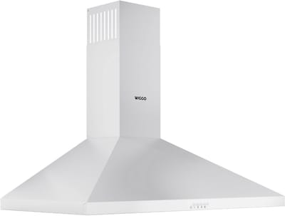 Wiggo WE‑C930P(W) – Wandschouw Afzuigkap 90 cm – Wit – 600 m³/h – Knoppenbediening – LED Verlichting – 5 jaar garantie