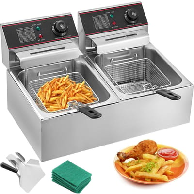 Friteuse Électrique Professionnelle 12L 5000W Double Panier YB-82 Double Cuve Friteuse Électrique de Comptoir Acier Inoxydable Pommes Frites pour Usage Commercial