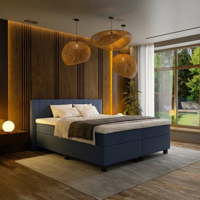 Mörgenn Boxspring Douze - Pocketvering - 12-Baans Hoofdbord - Donkerblauw - 80x200 cm - Inclusief Dekbed en Kussens