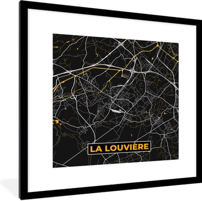 Fotolijst incl. Poster - Kaart - Goud - La Louvière - Plattegrond - Stadskaart - 40x40 cm - Posterlijst