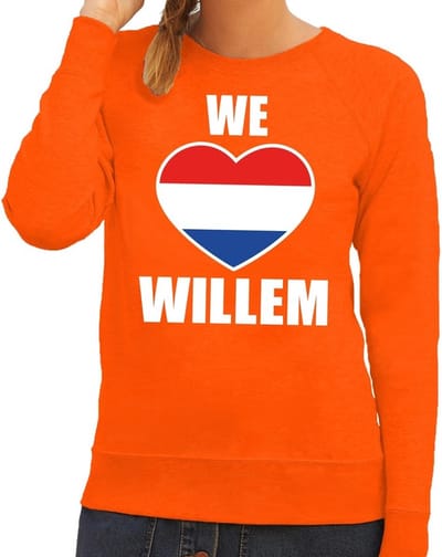 Oranje We love Willem sweater / trui dames - Oranje Koningsdag/ supporter kleding XS