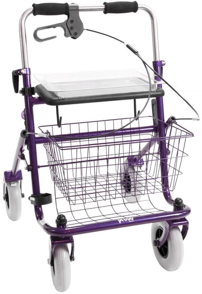 Rollator 43 cm zitbreedte - Premis Provo - Tot 120 kg - In hoogte verstelbaar - Duwbeugel - Met één hand te bedienen - Rechtshandig -Paars