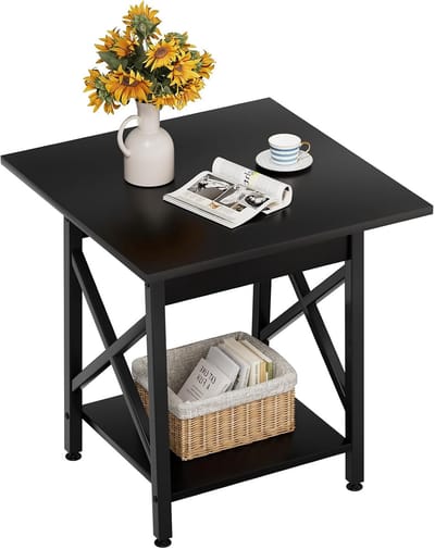 Eindtafel met Plank - Industriële bijzettafel - Woonkamer Inrichting - Waterdicht en Makkelijk Schoon - 60x60x60 cm - Zwart