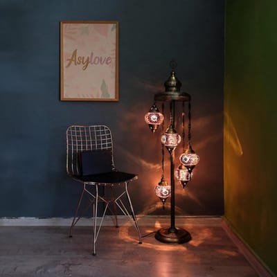 Turkse lamp - vloerlamp met 5 mozaïek glazen - handgemaakt - paars - sfeervolle verlichting