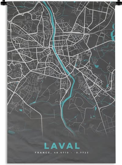 Wandkleed - Wanddoek - Laval - Frankrijk - Kaart - Stadskaart - Plattegrond - 120x180 cm - Wandtapijt