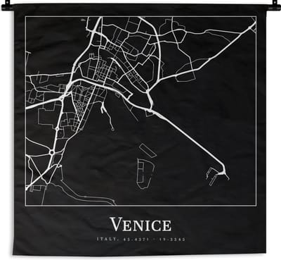 Wandkleed - Wanddoek - Stadskaart - Venetië - Kaart - Plattegrond - Venice - 180x180 cm - Wandtapijt