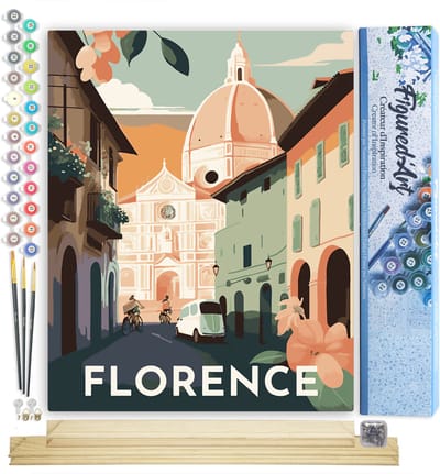 Figured'Art Schilderen op Nummer Volwassenen canvas Reisposter Florence- Handwerk acrylverf Kit DIY Compleet - 40x50cm met DIY houten lijst