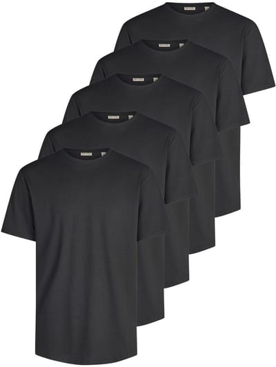 Only & Sons Heren T-Shirt ONSJEFF LONGY 5 Pack Set regular fit Zwart XL Ronde Hals Volwassenen Long Fit / Multi-Pack
