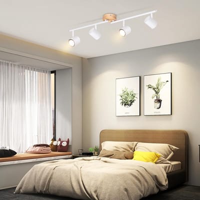 Glitzerlife - Plafondspot Plafondlamp - draaibaar en kantelbaar - Opbouwspot - 4xGU10 fitting - moderne plafondspot met hout en metaal - Ø71cm - wit