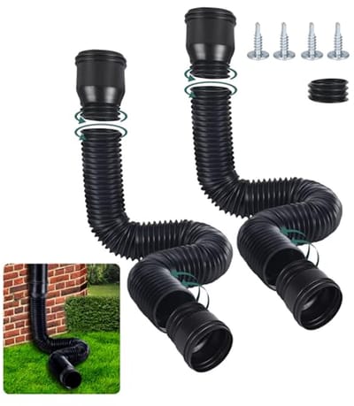 Flexibele Regenpijp Verlenger voor Regenwaterafvoer 80/100 mm - Verlengset van 47 tot 150 cm (Zwart, 2 Stuks)
