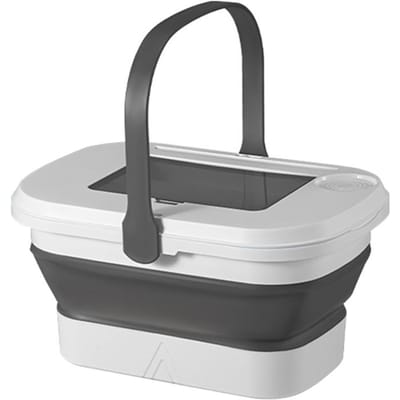 Panier de pique-nique 18L Boîte de rangement pliable pour camping avec plateau table pour vin nourriture boissons blanc