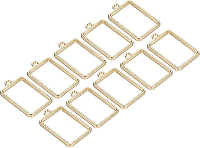 10 Stuks Open Randen voor Hars - Holle Mallen in Rechthoekige Vorm voor DIY Ambachten, Sieraden en Persbloemen (Goudkleurig), 33mmx21mmx4mm, Hars, Creatief Ontwerpen