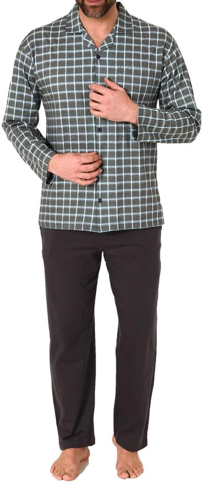 Herenpyjama/pyjama met knoopsluiting, lange mouwen, in elegante ruitjeslook