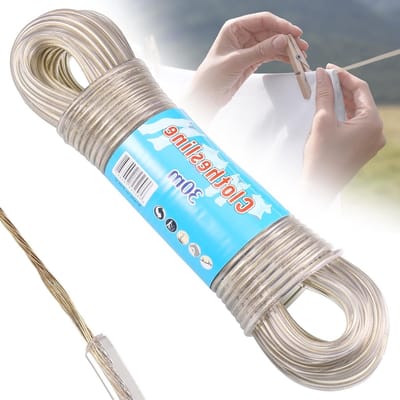 Duurzame 30m Kledinglijn van Staal, Sterke 4mm Dikke Touw voor Buiten, Roestvrij en Waterdicht, Ideaal voor Tuin en Reizen, Tot 120kg Belastbaar