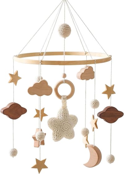 Bedbel baby mobiele windspel wieg met vilten ballen en wolken