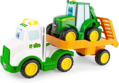 Houten Duwspeelgoed Tractor met Aanhanger - Boerderij Speelset voor Peuters vanaf 18 maanden