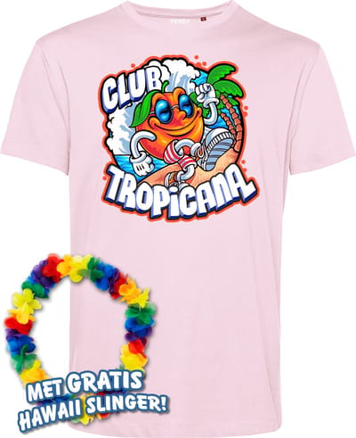 T-shirt Tropical Orange Sunrise | Toppers in Concert 2024 | Club Tropicana | Hawaii Shirt | Ibiza Kleding | Lichtroze | maat XS