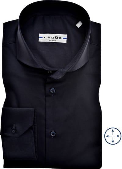 Ledub slim fit overhemd - donkerblauw - Strijkvriendelijk - Boordmaat: 39