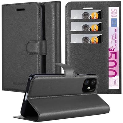 Cadorabo Hoesje geschikt voor Apple iPhone 11 in PHANTOM ZWART - Beschermhoes met magnetische sluiting, standfunctie en kaartvakje Book Case Cover Etui