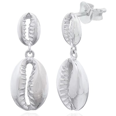 Joy|S - Zilveren schelp oorbellen - 11 x 28 mm - massief zilver - crown schelpen - oorhangers stud