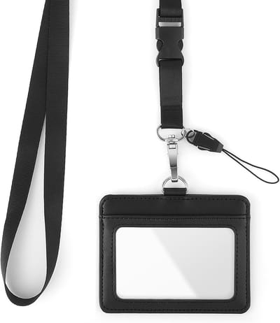 Leren Badgehouder - Naamhouder Kaarthouder - Werk Kantoor - Waterproof Transparant - 10.6 x 8.2 cm - Zwart