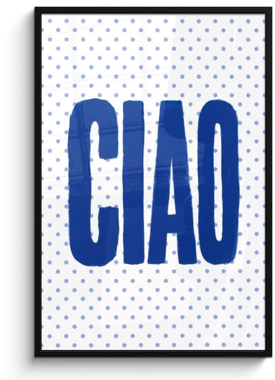 Poster in lijst - Fotolijst 80x120 cm - Posters - Ciao - Stippen - Roze - Wit - Posterlijst zwart - Decoratie - Wanddecoratie woonkamer - Muurdecoratie slaapkamer