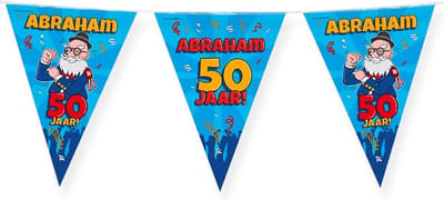 Vlaggenlijn 50 jaar - Abraham - Vlaggetjes - Verjaardag - Versiering - Decoratie - Volwassenen - Heren - Folie - blauw